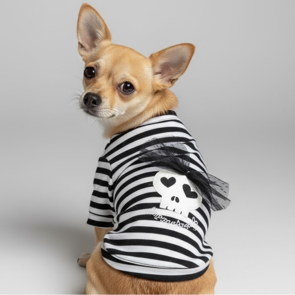 Striped Skull Hearts Dog Shirt